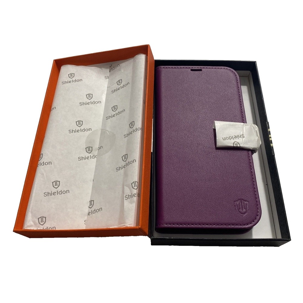 SHIELDON Wallet Case iPhone 14‎ Pro Max 6.7" Genuine Leather PURPLE BRAND NEW